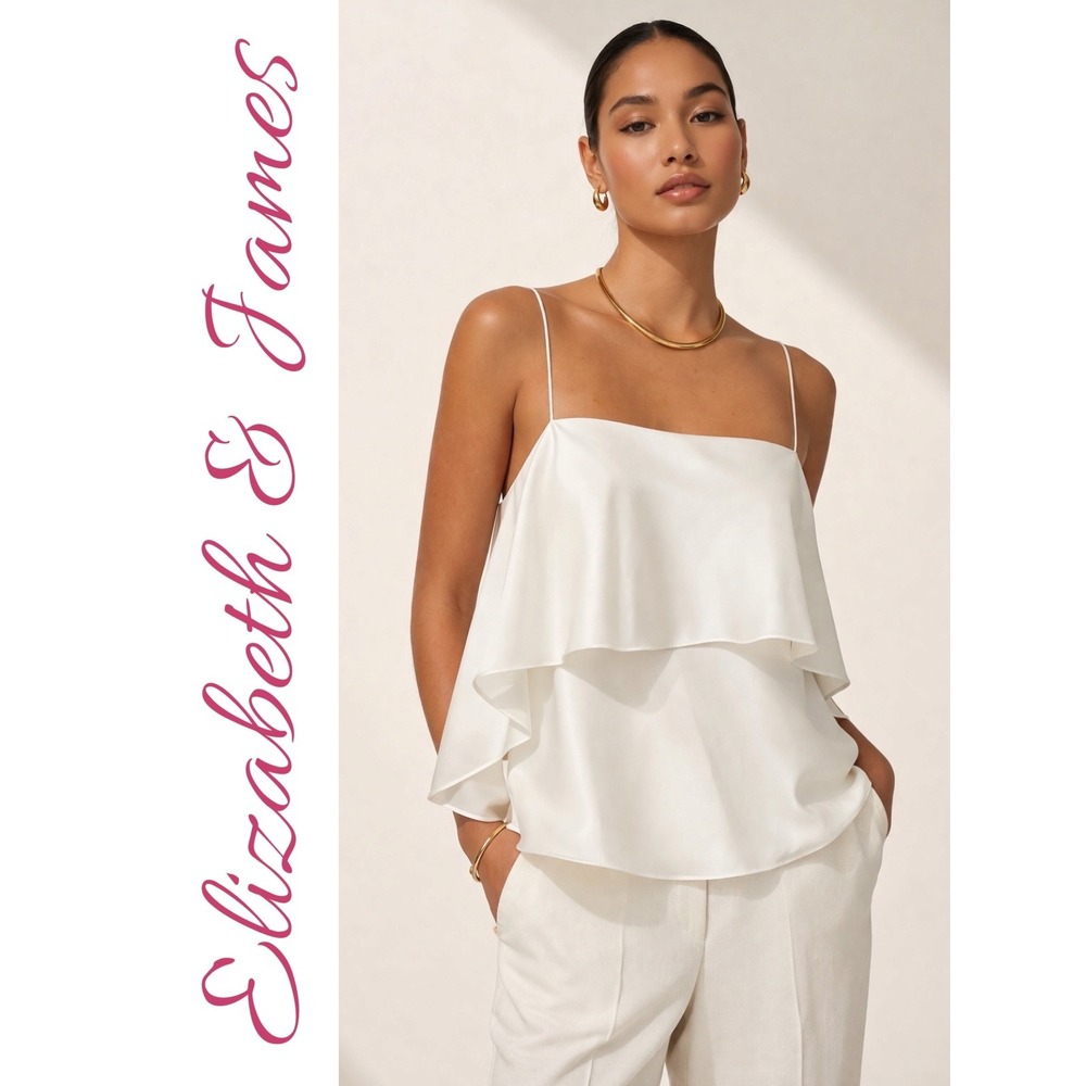 Elizabeth & James NWT Abby White Layered Camisole Blouse Draped Silk Look Large